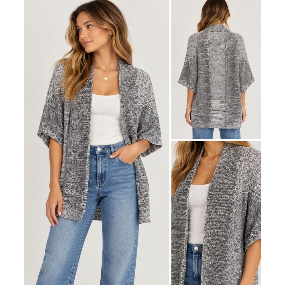 Dex Pink Grey Cardigan Sweater Open Front Oversized Minimal Neutral